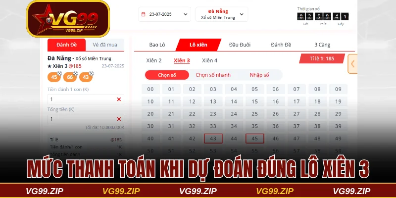 Mức thanh toán khi dự đoán đúng lô xiên 3